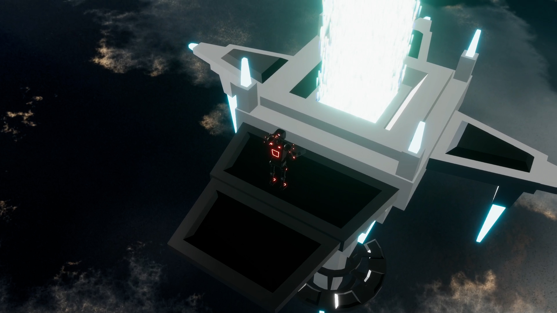 Robot infront of white lightning platform